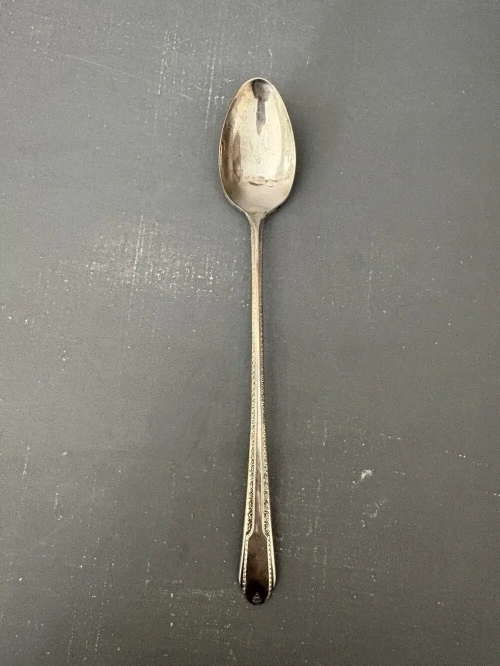 Vintage Cavalier Silverplate Iced Tea Spoon 8” Scroll Pattern Flatware